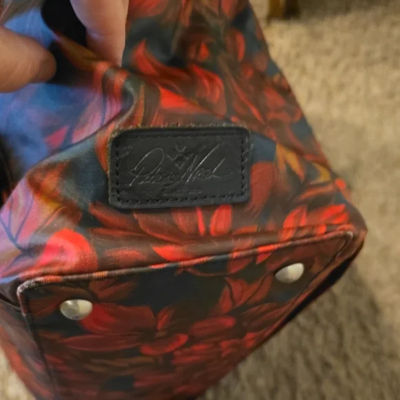 Patricia Nash Red and Black Floral Shoulder Bag with Navy Strap - Picture 6 of 15